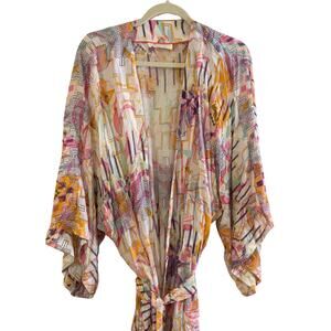 Anthropologie Kimono Robe Maxi Duster M/L Boho Abstract Print Open Front
